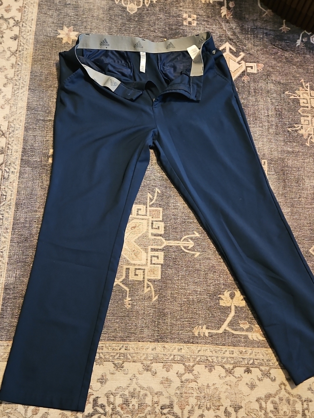 adidas Men's Dark Blue Straight-Leg Performance Pants